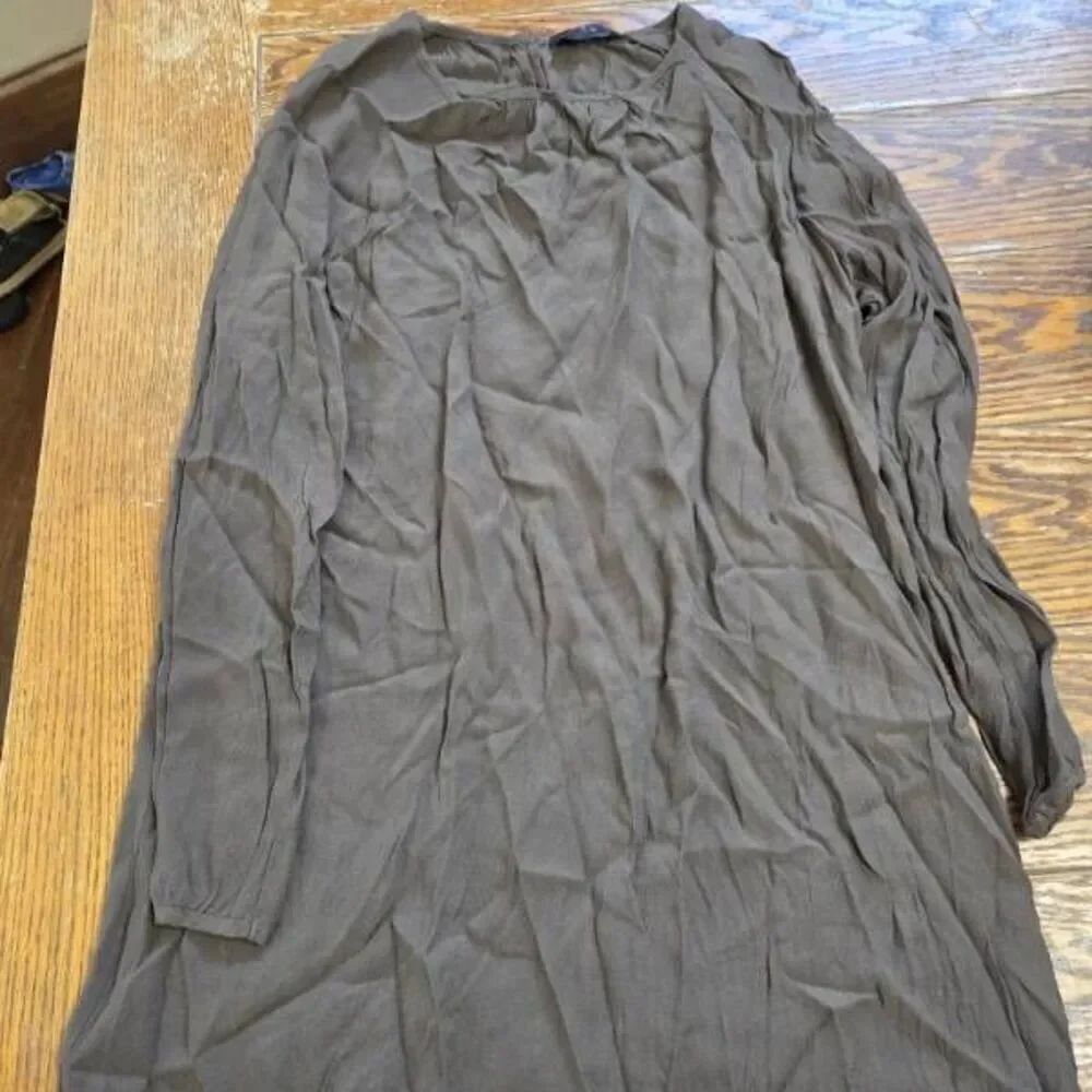 Hatch Maternity brown rayon shift long sleeve dress sz P